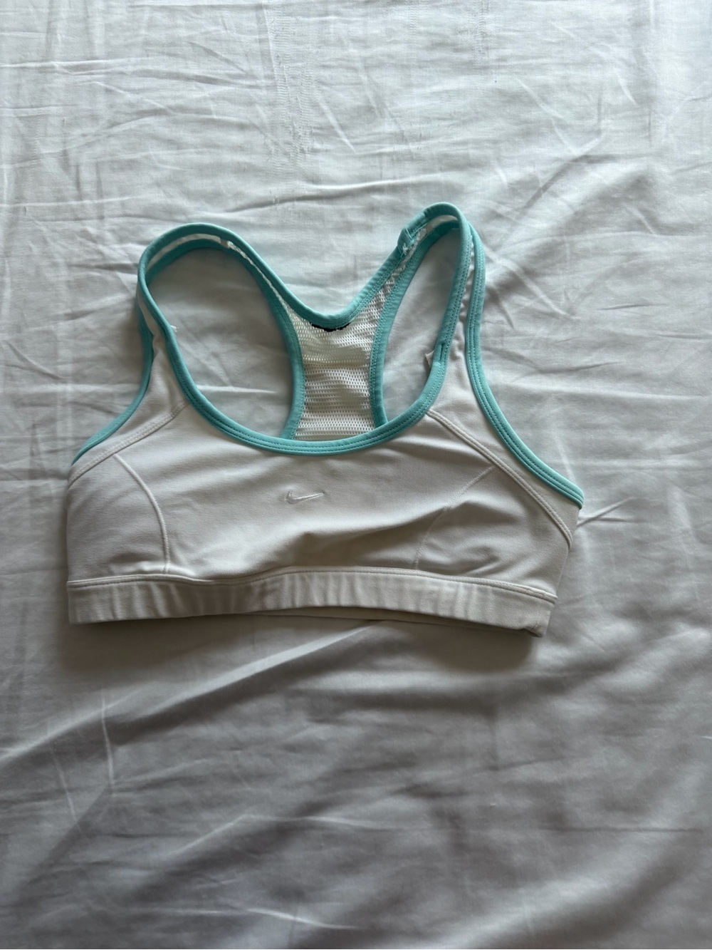 Nike White Sports Bra with Aqua Trim Racerback